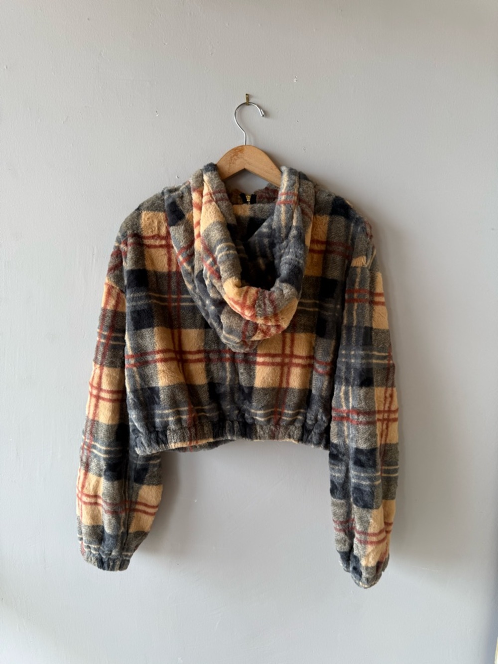 Cozy Plaid Fleece Jogger Jumpsuit - Beige & Gray - Picture 5 of 7